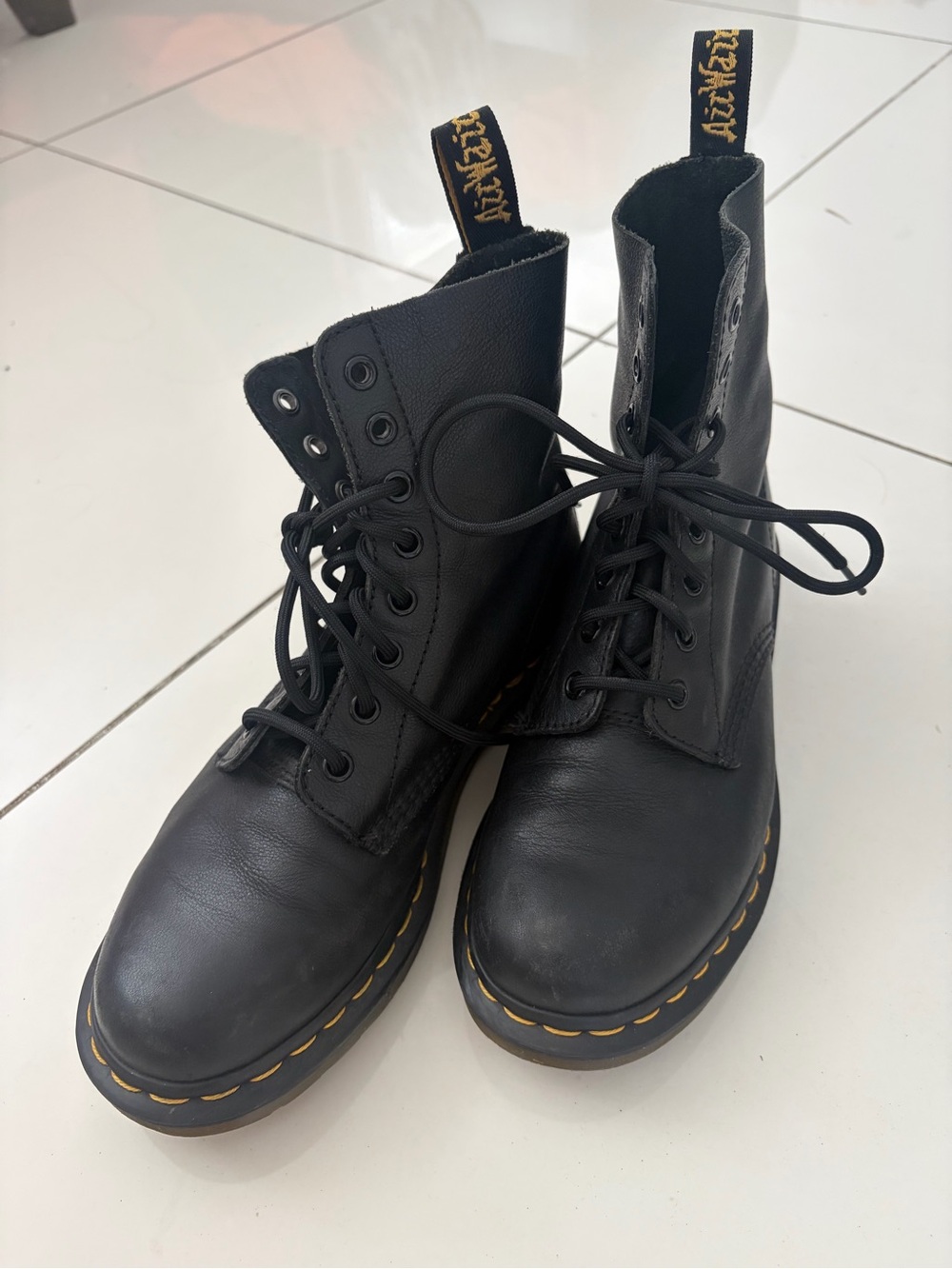 Black Leather Lace-Up Women's Combat Boots - Picture 7 of 9
